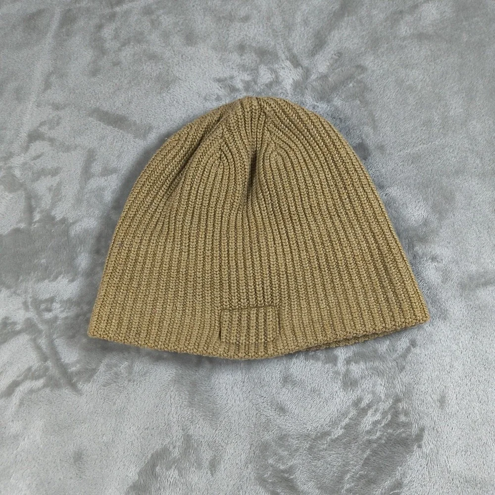 The North Face Beanie‎ Rib Knit Mens Tan One Size Logo Patch Cuffed Outdoor